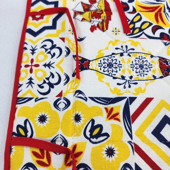 Vintage 90s Portugal Quilted Casserole Caddy Carrier 13x13 Cotton Tie Bakeware - Picture 10 of 12